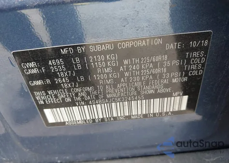 2019 Subaru Outback 2.5I Limited z USA, uszkodzony, nr VIN 4S4BSAJC5K3245455